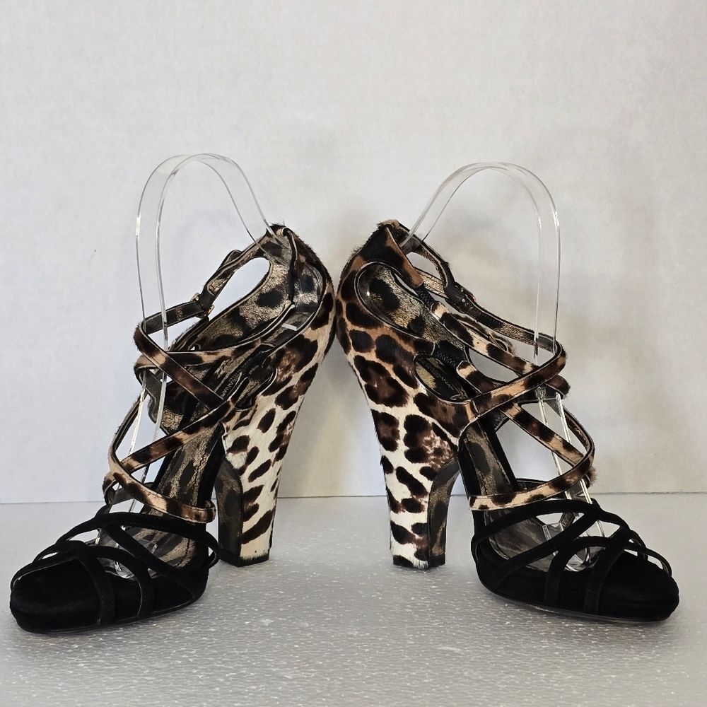 Dolce and Gabbana Animal Print Calf Hair Strappy Heels Size EU 38/ US 8 - Picture 6 of 15